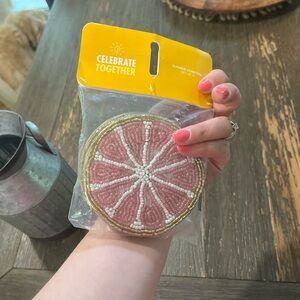 Pink and White Radial Pattern Coaster